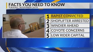 KRQE Newsfeed Rapist convicted Shoplifter arrested Windier ahead Coyote concerns New Mexico low [upl. by Tommi978]