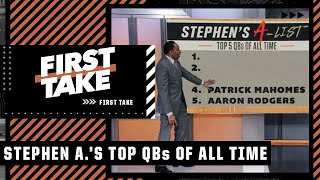 Stephens AList The Top 5️⃣ QBs of ALL TIME 👀  First Take [upl. by Neysa]