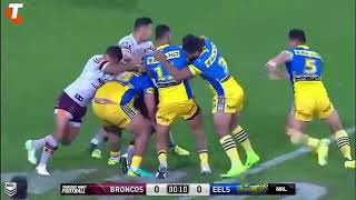 fastest try in NRL history kirsome auvaa vs broncos [upl. by Evanne408]