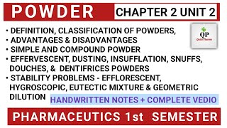 Powders  Chapter 2 Unit 2  Complete  Pharmaceutics 1 b Pharmacy 1st sem  Quick Pharma [upl. by Stultz563]