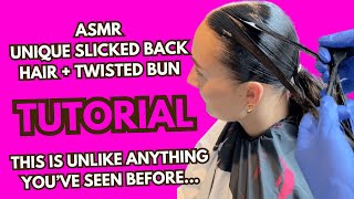 ASMR Ballroom Hairstyle  Unique Slicked Back in 4 parts  Twisted Low Bun Tutorial [upl. by Jori839]