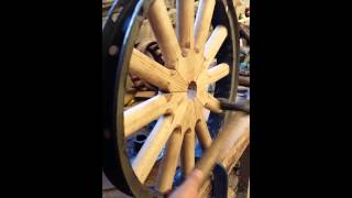 Vintage wooden car wheel spokes under compression [upl. by Uela996]