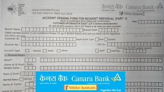 Canara Bank Account Opening Form Fill UP 2024 [upl. by Normand]