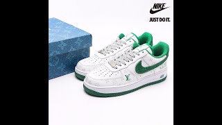 Louis Vuitton x Nike Air Force 1 07 Low White Green Silver LU0251136 [upl. by Enelrats]