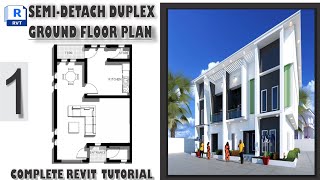 REVIT COMPLETE TUTORIAL  1 HOW TO CREATE SEMIDETACH DUPLEX  GROUND FLOOR PLAN [upl. by Ailedua]