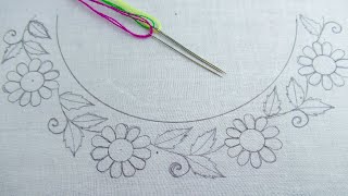 Easy Hand Embroidery Neckline Design for kurti Outstanding Flower Design Pattern Neck Tutorial [upl. by Attlee]