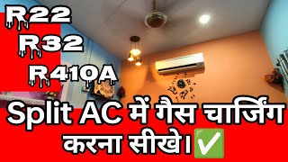 Split AC Gas Charging  R22R32R410A  How to gas charge in split AC [upl. by Marnie979]