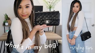 WHATS IN MY BAG  STYLING TIPS  chanel mini rectangular caviar shw [upl. by Eyla]