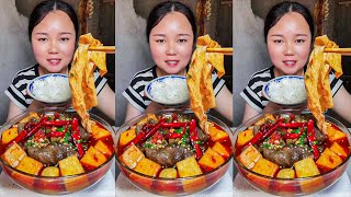 Lets eat show spicy hot pot  Chinese rural food eating show [upl. by Fry]