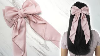 Beautiful Bow with LONG TAILS 🎀 Satin Hair Bow Tutorial with Pleated Tails [upl. by Eenahs]