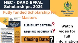 HEC DAAD EFFAL Scholarship2024Master scholarship [upl. by Notsur231]