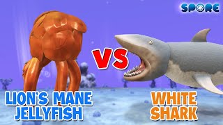 Lions Mane Jellyfish vs White Shark  Beast Face Off S5E2  SPORE [upl. by Akihsat404]