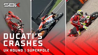 Ducatis riders ALL CRASH in Superpole 🤯  GBRWorldSBK 🇬🇧 [upl. by Eleda815]