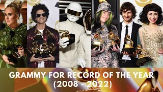 GRAMMY RECORD OF THE YEAR WINNERS AND NOMINEES SINCE 2008 [upl. by Enaasiali]