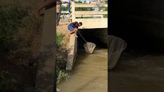 Village Boy Using Scoop Net on Stream Water Ep05 Nimitt Fishing video short fishing outdoors [upl. by Rosalie]