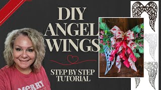 HOW TO MAKE A WREATH WITH ANGEL WINGS  Step By Step Tutorial  Christmas Cardinal Door Hanger [upl. by Letizia]