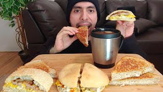 FOUR SANDWICH BREAKFAST EGGS SAUSAGE PORK PATE CRETONS MUKBANG EATING SHOW [upl. by Latham]