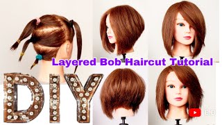 Tutorial  DIY  Layered Bob Haircut  Voluminous  Texture Cut Trend ✂️ [upl. by Hitoshi]