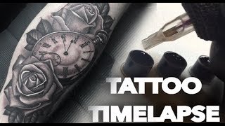 TATTOO TIMELAPSE  ROSE amp POCKET WATCH  CHRISSY LEE [upl. by Ellga]