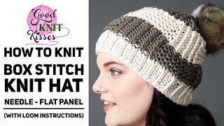 How to Knit a Box Stitch Knit Hat with Pompom  Great for team colors too CC [upl. by Hara]