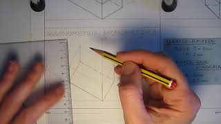 assonometria monometrica parallelepipedo  piramide base quadrata [upl. by Garrity]