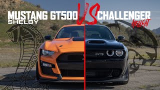 Shelby GT500 vs Challenger SRT Hellcat SUPERCHARGED V8 SHOWDOWN [upl. by Jobye]