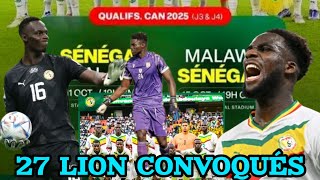 Sénégal vs Malawi  La liste des 27 « Lions » dévoilée Krépin Diatta de retour Cheikh lo ndoye [upl. by Beberg865]