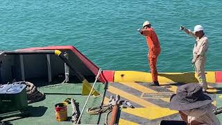 How the tug connecting her tow line to the barge [upl. by Aisenet]