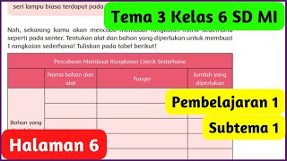 Kunci Jawaban Tema 3 Kelas 6 Halaman 6 Membuat Rangkaian Listrik Sederhana [upl. by Althea259]