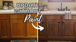 How I Updated My Oak Cabinets Without Paint by Using Briwax Easy Budget Kitchen Makeover Only 24 [upl. by Nevsa619]