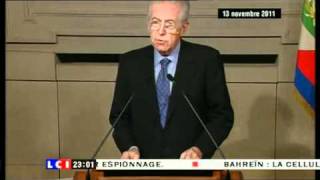 1ère déclaration de Mario Monti  Le Figaro [upl. by Melburn521]