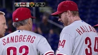 Halladay leaves the game with arm fatigue [upl. by Chaffee854]