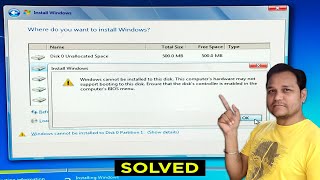 Windows cannot be installed Ensure that the Disks controller is enabled in the computers BIOS menu [upl. by Rhody]