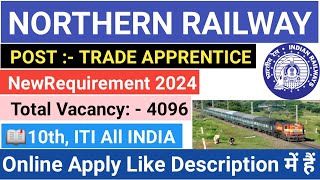 Northern Railway Recruitment 2024 Railway Apprentice vacancy 2024 10th 12th and ITI [upl. by Enrol]