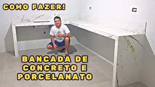 COMO FAZER BANCADA DE CONCRETO REVESTIDA COM PORCELANATO MÁRMORE CALACATA COMPLETO [upl. by Mattheus355]