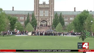 Student group More than 60 arrests made on WashU campus during proPalestine protest [upl. by Ardnohs]