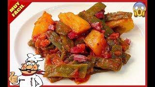 JUDIAS VERDES con TOMATE y JAMON ⭐️⭐️⭐️⭐️ Receta 2018 [upl. by Aliakim]