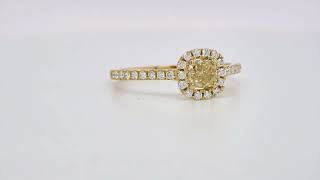 040 ct CushionCut Yellow Diamond Halo Ring in 18k Yellow Gold [upl. by Iddet]