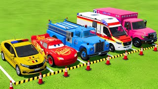 TRANSPORTING POLICE CAR FIRE DEPARTMENT AMBULANCE VEHICLES WITH TRUCKS  FS22 [upl. by Athena]