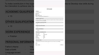 Resume Kaise Banaye Mobile Se shorts cv biodata ytshorts [upl. by Alika]