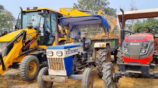 Jcb 3dx Backhoe Machine Loading Mud In Mahindra 4WD Tractor With Swaraj Tractor  Jcb and Tractor [upl. by Llehcsreh]