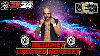 WWE 2K24 Ricochet AEW Updated Moveset  Superstar Settings [upl. by Yalc]