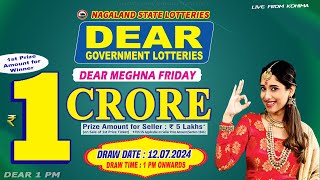 DEAR MEGHNA FRIDAY WEEKLY DEAR 1 PM ONWARDS DRAW DATE 12072024 NAGALAND STATE LOTTERIES [upl. by Hannaoj]