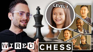 Chess Pro Explains Chess in 5 Levels of Difficulty ft GothamChess  WIRED [upl. by Lacombe]