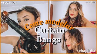 ✨como modelararrumar Curtain Bangs 3 formas✨modelar chapinhasecador… [upl. by Ailimac]