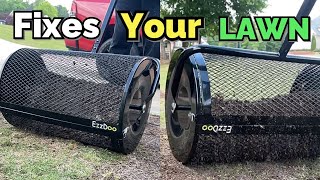 how to Top Dress lawn for Beginners  Compost Spreader [upl. by Amiarom]