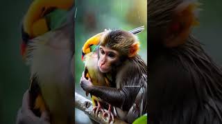 Monkey and Bird A Lovely Pair monkey cute babyanimal [upl. by Konrad]