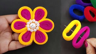 Beautiful Hair band flower making idea  Hair band embroidery flower  Rubber band flower making [upl. by Dugaid690]