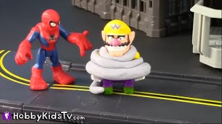 WARIO vs Spiderman Imaginext Story with HobbyKidsTV [upl. by Sidwell]