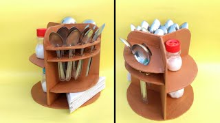 Diy spoon organiser  spoon stand  kitchen organization ideas  cardboard craft ideas [upl. by Drahnreb846]